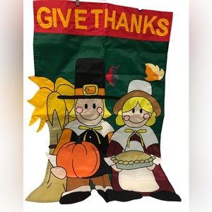GiVE THANKS thanksgiving outdoor nylon pilgrims flag‎ Two Group Flag Co.